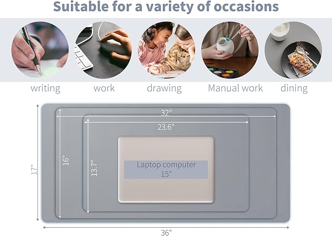 RENMTURE PU Mouse Pad, Faux Leather Large Desk Pad, Home Work Office Accessories, Non-Slip Desk Mat, Waterproof Gaming Pad Desk Blotter (36"x17", Gray)