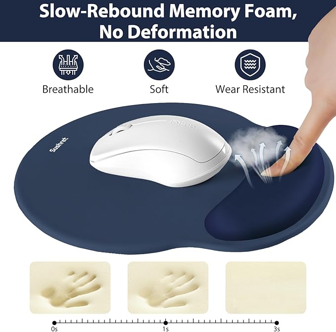 Sushret Mouse Pad and Keyboard Wrist Rest, 3-in-1 Gel Memory Foam Ergonomic Mouse Pad with Wrist Rest Set, Gaming Mousepad Arm Cushion Support for Computer Office Desk Accessories Cute Setup,Dark Blue