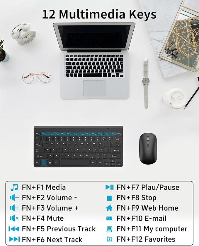 Compact Wireless Keyboard and Mouse Combo, Mini Portable Travel Keyboard and Silent Mouse Set with USB Receiver, Quiet Click, Small Size, Adjustable 2400 DPI for Computer, Laptop, PC, Windows - Black