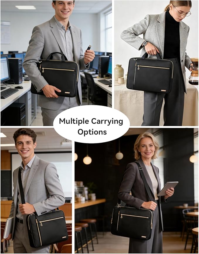 Laptop Case Bag Women Men Computer Sleeve Compatible with MacBook/Dell/HP/Acer/ASUS/LG, Waterproof Shoulder Carrying Briefcase, Black, 14-14.5 Inch