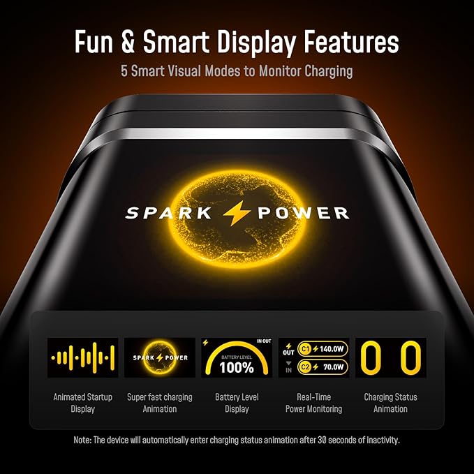AOHI 210W PD3.1 PPS Power Bank 10000mAh, Dual 140W USB-C Ports Fast Charging Portable Charger with Smart Display, The Future Starship 36Wh Battery Pack for MacBook Pro/Air, iPad, iPhone 17,Galaxy,Gray