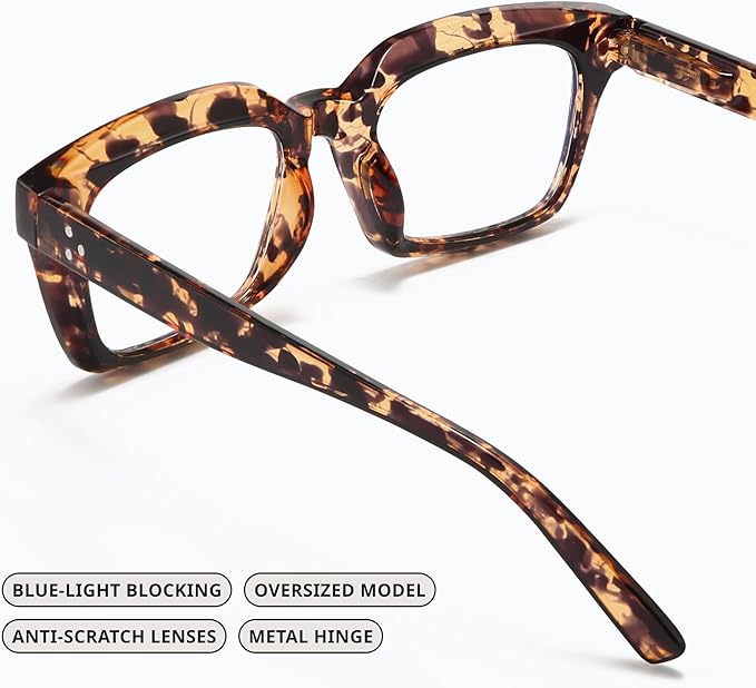 IBOANN Oversized Blue Light Glasses for Woman, Funky Fashion Glasses With Preppy Look, Reduce Screen Fatigue Computer Glasses