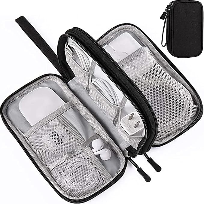 Electronics Accessories Organizer Bag, Portable Tech Gear Phone Accessories Storage Carrying Travel Case Bag for Charger USB Cables SD Memory Cards Earphone Flash Hard Drive – Black