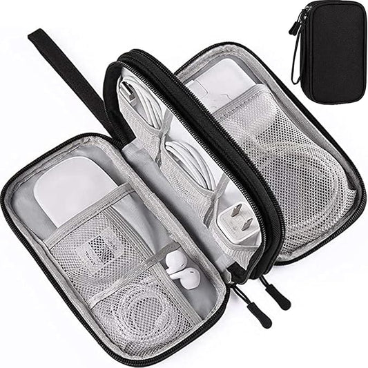 Electronics Accessories Organizer Bag, Portable Tech Gear Phone Accessories Storage Carrying Travel Case Bag for Charger USB Cables SD Memory Cards Earphone Flash Hard Drive – Black
