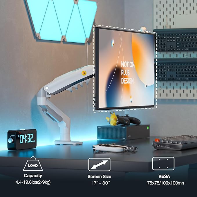 Monitor Mount,Fits 17-30" or Bigger Computer Monitors(Within 19.8lbs), Adjustable Stand with Tilt Rotation Swivel Function, Desk Mount F80 Series (White)
