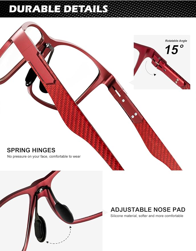 ANYLUV Carbon Fiber Reading Glasses for Men Women, Blue Light Blocking Computer Readers, Anti Glare Spring Hinge