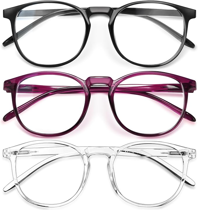 IBOANN Chic & Comfy Blue Light Glasses for Women - 3-Pack Round Frames, Screen-Ready Style with UV Protection Coating