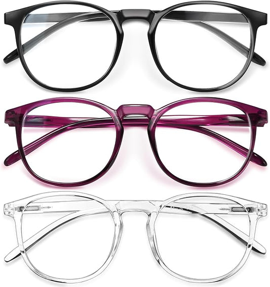IBOANN Chic & Comfy Blue Light Glasses for Women - 3-Pack Round Frames, Screen-Ready Style with UV Protection Coating
