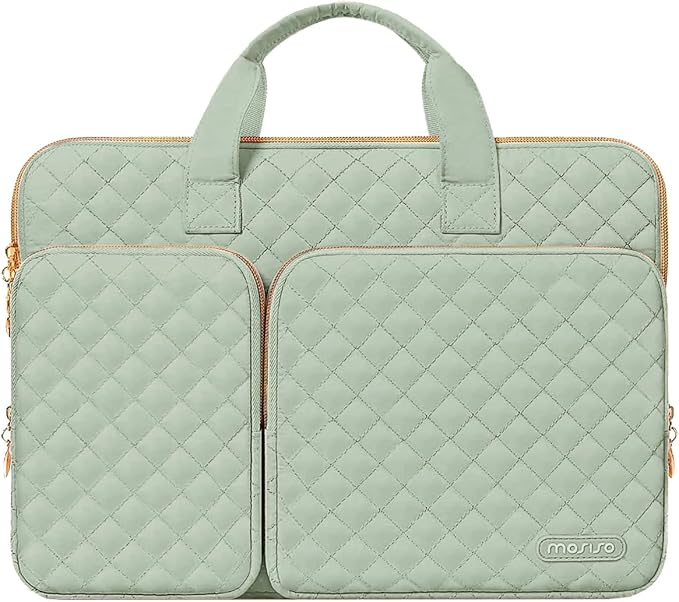 MOSISO 360 Protective Laptop Case 16 inch,15-15.6 inch Laptop Sleeve Compatible with MacBook Pro 16 M5 M4 M3 M2 M1 HP Acer Dell Lenovo,Square Quilted Bag Cover with 2 Pockets&Handle&Belt, Sage Green