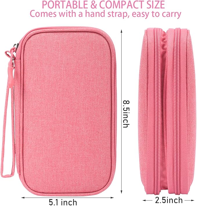 Electronic Accessories Case, Electronics Organizer Pouch Bag, Portable Travel Cable Organizer Case, Tech Storage Bag for Cable, Cord, Charger, Phone, Power Bank, Earphone (Dark Pink, Large)