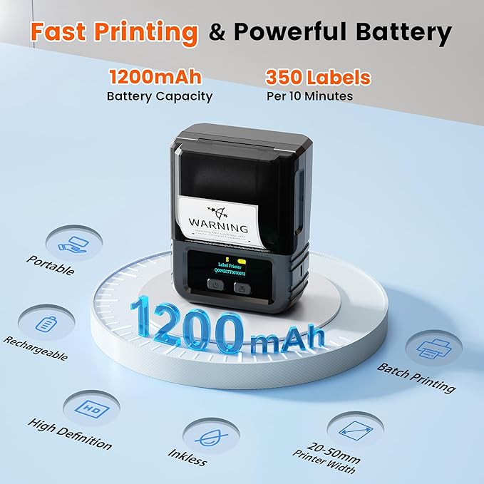 Phomemo M120 Bluetooth Label Maker - Portable Thermal Barcode Printer with App, 2" Wide Labels, Wireless Sticker Printer for Small Business,Home Office,QR Codes,Address Labels - iOS/Android Compatible