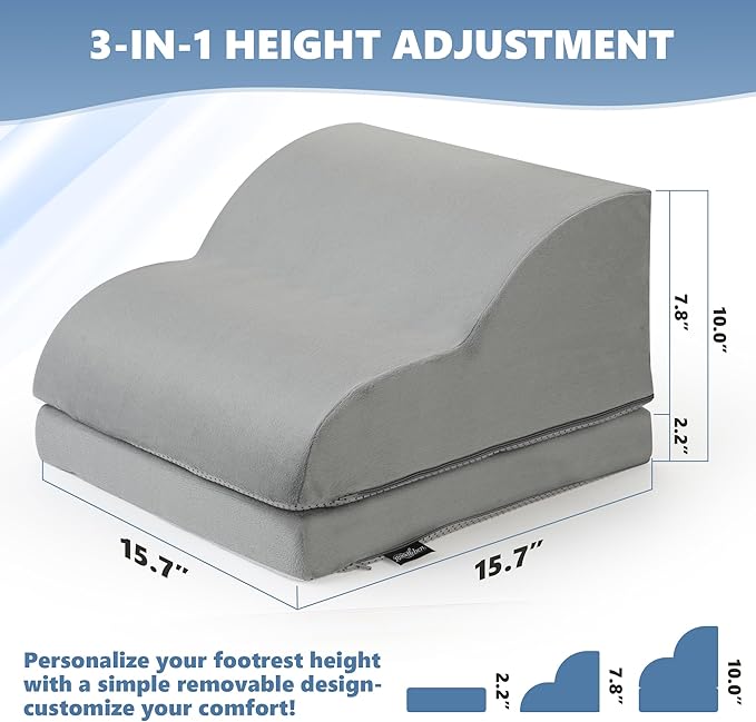 Removable & Washable Foot Rest for Under Desk, 2-Tier Adjustable Foot Stool for Office and Home, Ergonomic Footrest for Seating Comfort at Work/Study (Machine Washable Cover-Gray)