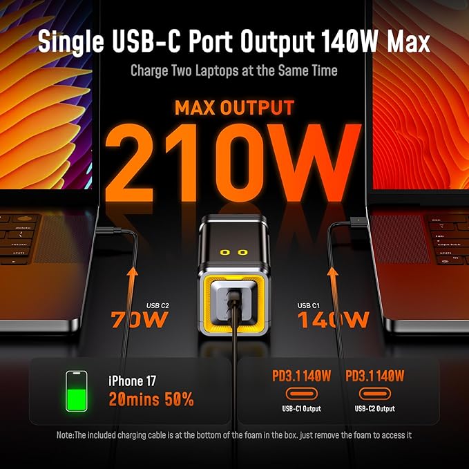 AOHI 210W PD3.1 PPS Power Bank 10000mAh, Dual 140W USB-C Ports Fast Charging Portable Charger with Smart Display, The Future Starship 36Wh Battery Pack for MacBook Pro/Air, iPad, iPhone 17,Galaxy,Gray