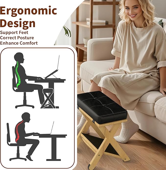 Wooden Office Foot Rest Under Desk Adjustable Height, Foot Rest for Changing Sitting Posture in The Office (Pine Wood)