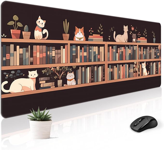 Mousepad Desk Mat Gaming Large Keyboard Cute Office Desktop Computer Laptop Cat XXL Long Giant Big Kawaii Girly Pretty Modern Design for Women Girl Gamer Oversized Wide 30x12'' Mousepad