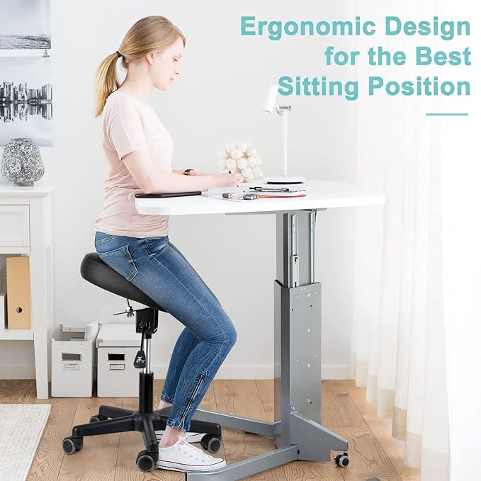 Lilithye Footrest Stool Under Desk Adjustable Height and Tilt Angle Footrest Ottoman Ergonomic Foot Stool with Wheels 360° Rolling for Home Office (New Black)