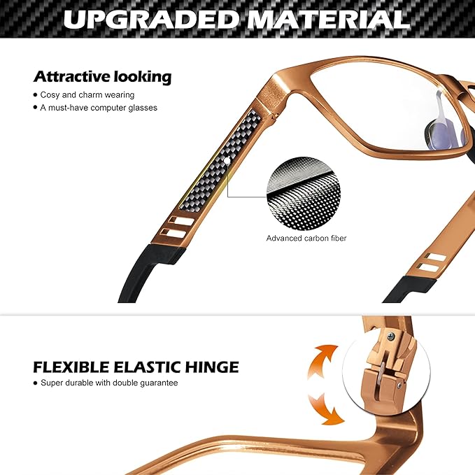 ANYLUV Blue Light Blocking Glasses Men Computer Gaming Glasses Lightweight Al-Mg Metal Anti Eyestrain Eye Protection