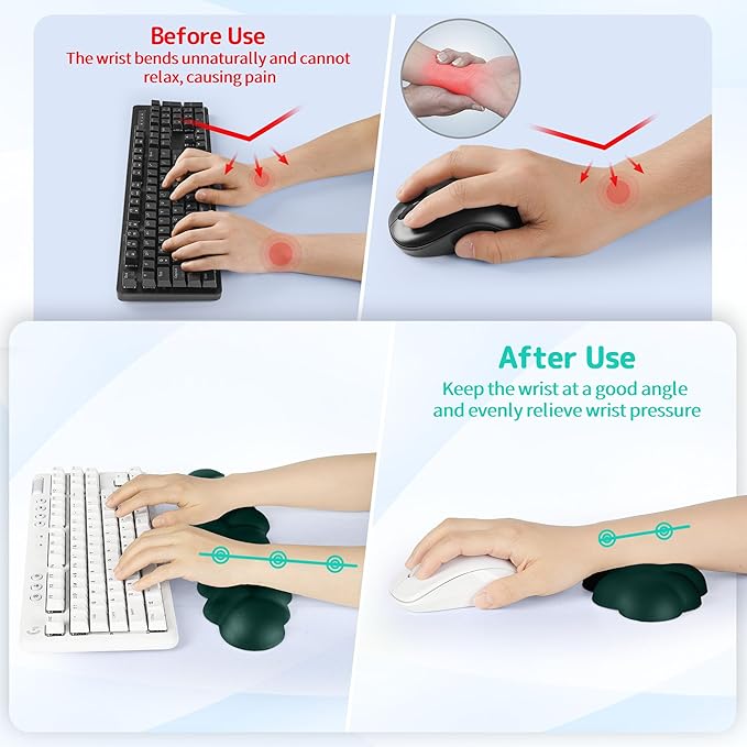 Sushret Cloud Wrist Rest Keyboard, Cloud Keyboard Wrist Pad Set with PU Leather Memory Foam, Cute Arm Rest for Palm Support, PC/Gaming Desk Accessories/Office Setup/Computer Hand Cushion - Dark Green