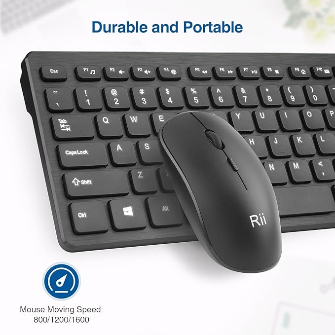 Wireless Keyboard and Mouse Combo - Rii Standard Office PC Keyboard and Optical Wireless Mice (Black (2 Pack))