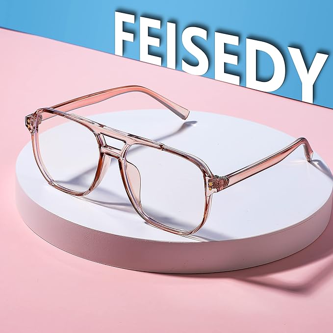 FEISEDY Blue Light Blocking Glasses Fake Nerd Clear Square Computer Lightweight Pilot Glasses Frame Oversized B2866