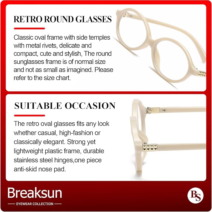 Breaksun Fashion Oval Glasses for Women Men Retro Round Tortoise Frame Blue Light Glasses Nerd Eyeglasses