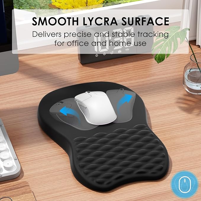 MROCO Ergonomic Mouse Pad with Wrist Support, Memory Foam Wrist Rest Mouse Pad, Non-Slip Base, Smooth Surface for Office & Home, Black