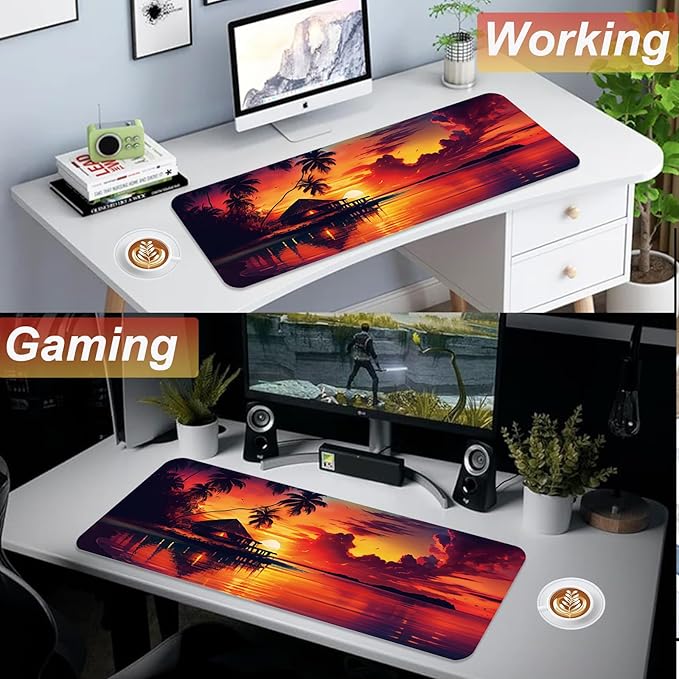 Gaming Mouse Pad 31.5x11.8 inch XL Large Extended Mouse Pad, Big Mousepad Desk Mat for Computer with Non-Slip Rubber Base and Stitched Edge-Sea Sunset