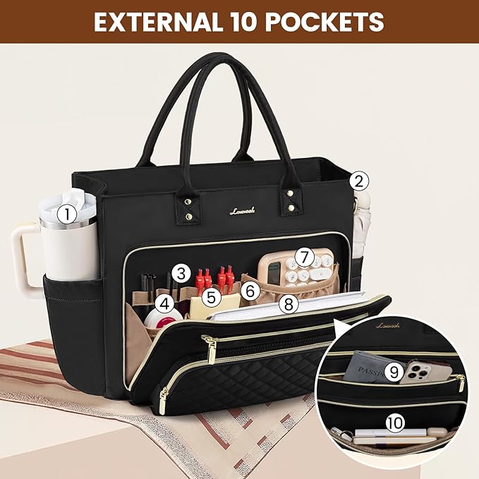 LOVEVOOK Laptop Tote Bag for Women, Work Bags Computer Laptop Bag, Teacher Tote Bag, Professional Briefcase Business Large Purses Handbag, Black, 17 Inch