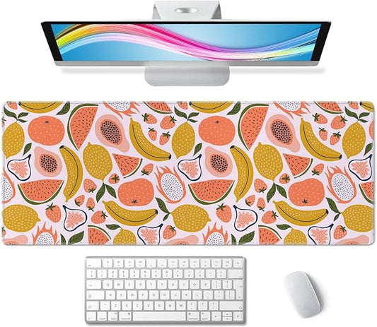 Fruit Desk Mat Yello Pink XL Mouse Pad Large Full Desk Mousepad Gaming Extended Keyboard Mouse Mat Desk Pad for Computer Laptop 31.5''X11.8'' Non-Slip Rubber Base with Stitched Edges