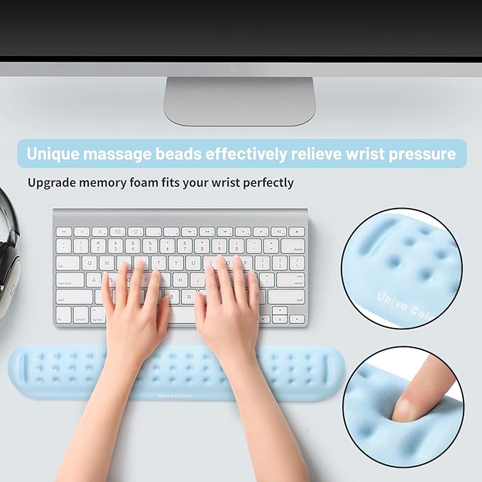 Univo Colors Light Blue Superfine Memory Foam Keyboard Wrist Rest Soft Gel Ergonomic Wrist Support Pad for Computer, Laptop, Office, Gaming, Typing