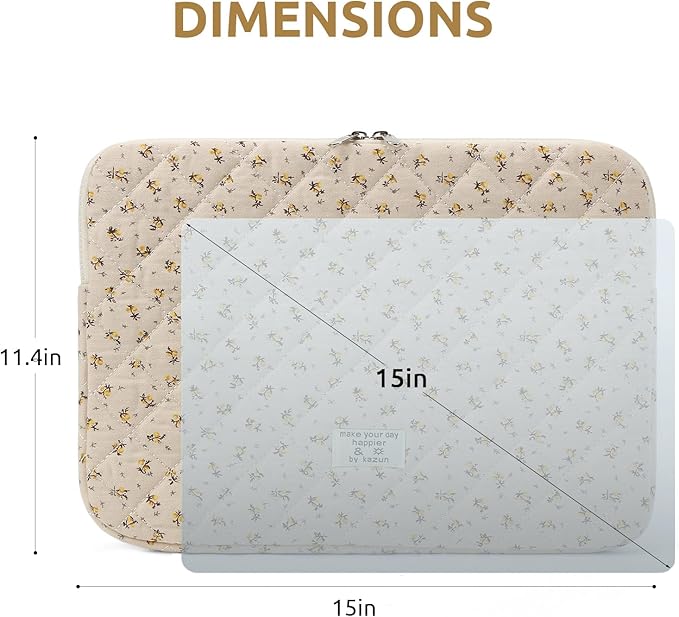 Puffy Laptop Sleeve 13-15.6 Inch Cute Quilted Laptop Protective Case Padded Floral Computer Sleeve for MacBook (A-Yellow, 15 Inch)
