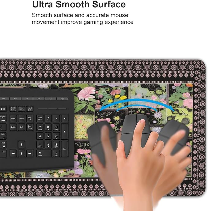 Floral XXL Large Mouse Pad - Anti-Slip Desk Mat with Stitched Edges for Women, Office & Home, Cute Aesthetic Desk Pad for Computer, Keyboard & Laptop