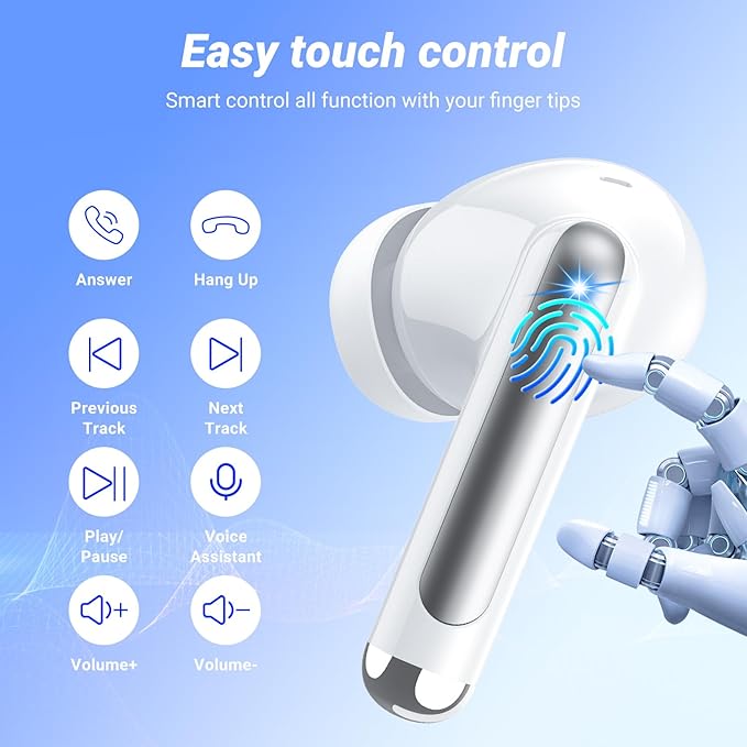 Wireless Earbuds Bluetooth 5.4 Headphones HiFi Stereo 42H Playback in Ear with 4 ENC Noise Cancelling Mic, IPX7 Waterproof and LED Battery Display Screen for Running Fitness Office Ear Buds in White