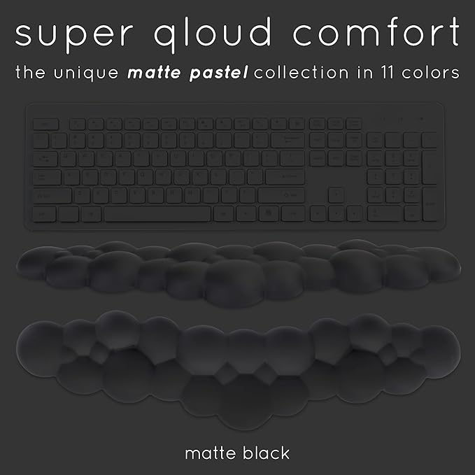 Create-ables Qloud Cloud Wrist Rest Keyboard Wrist Rest for Computer Keyboard Pad, Cloud Keyboard Wrist Rest, Wrist Pad for Keyboard, Memory Foam, Non Slip Base, Comes with Mouse Pad - Matte Black