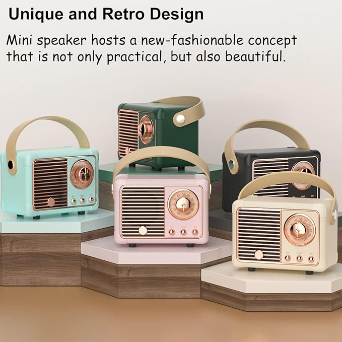 Retro Bluetooth Speaker, Portable Wireless Speaker with Crystal Clear Stereo Sound, Retro Decor for Bedroom Office Kitchen, Birthday Gifts Ideas for Women Men Teens (Green)