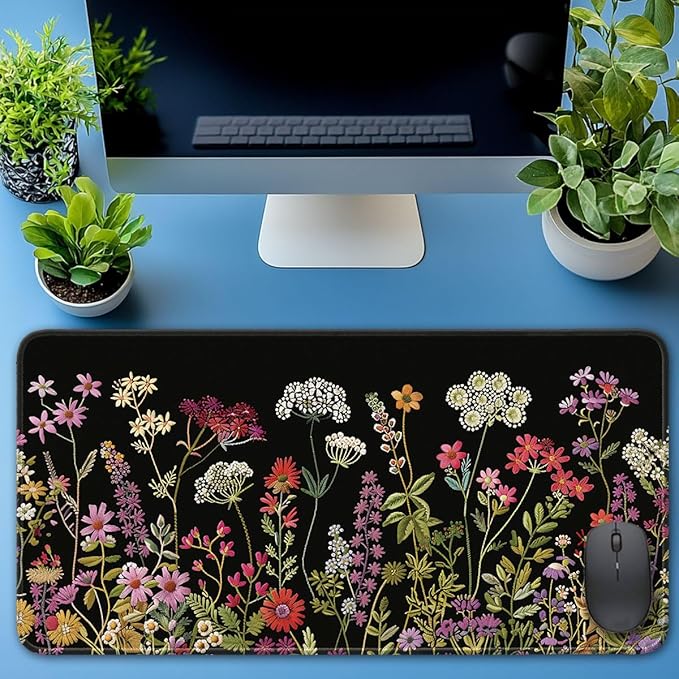 Desk Pad Protector, Office Desk Mat, Large Mouse Pad, Non-Slip Desk Blotter, 23.6x11.8 inch, Watercolor Flower