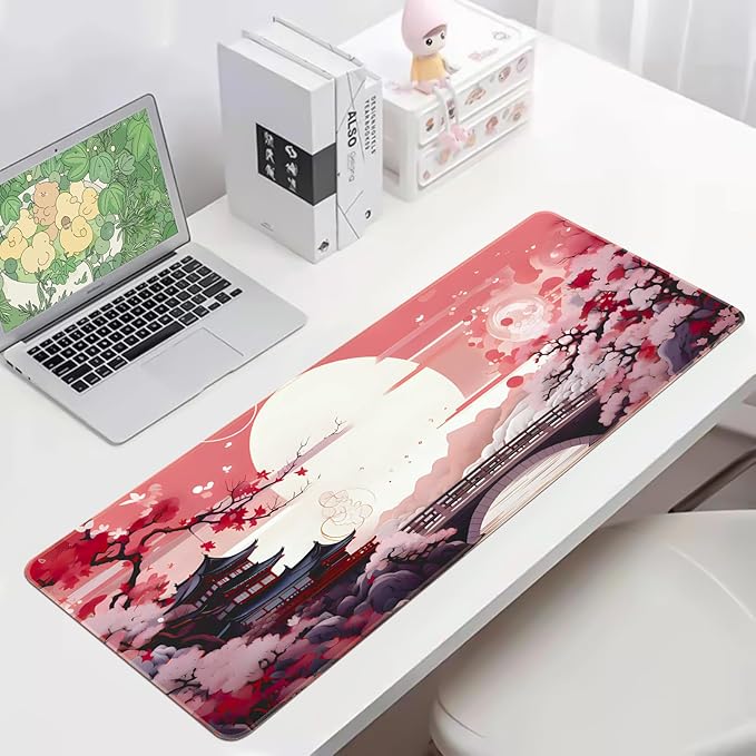 Japanese Large Gaming Mouse Pad 31.5 x 11.8 in Computer Mouse Pad Anime Gaming Mousepad, Expanded Architecture Cute Desk Pad with Nop-Slip Suitable for Home Office