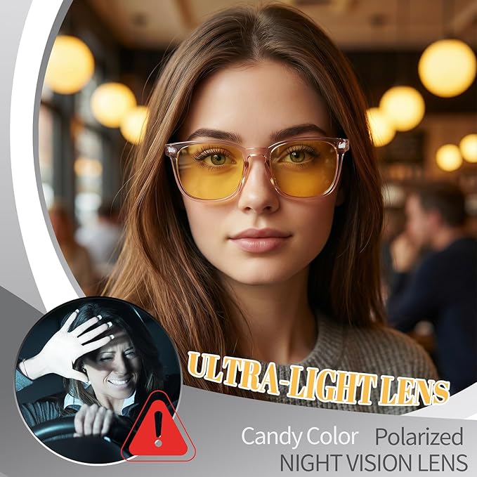 Polarized Sunglasses for Women Men, Night Driving Glasses Anti Glare Yellow Lens UV 400 for Day Night Use