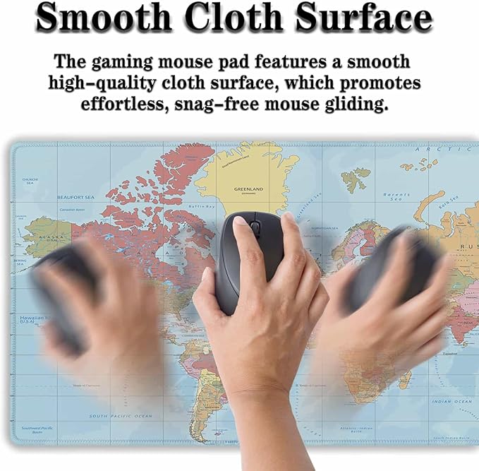 Desktop Mat World Map Full Desk Mouse Pad, Office Gaming Mousepad Large Mousepad, Computer Pad Non-Slip Rubber Base Waterproof with Stitched Edges, 35.4 X 15.7 in for Work/Game/Office/Home