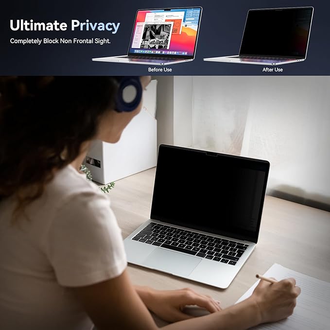 Magnetic Privacy Screen Protector Compatible with MacBook Air 13.6/13 Inch (2022-2026, M2, M3, M4, M5), Removable Anti Spy Blue Light Glare Shield Film Laptop Privacy Filter for Apple Mac 13.6In Computer