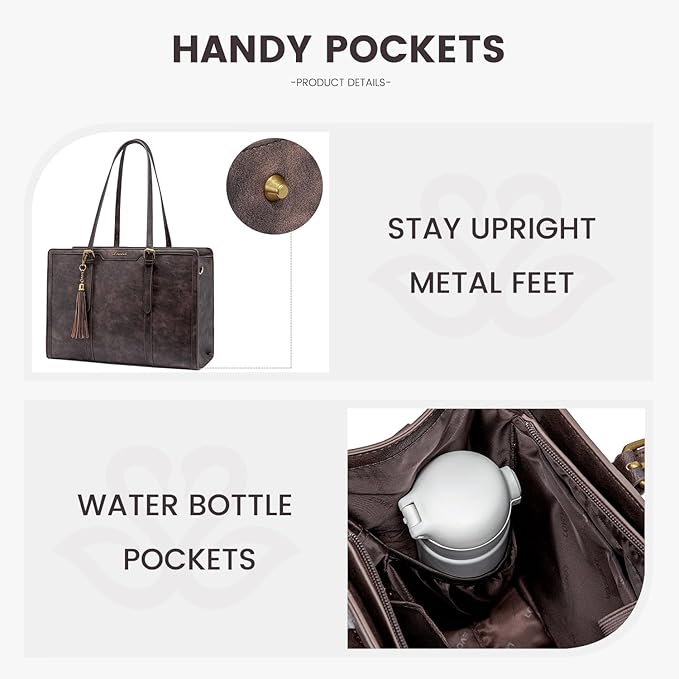 LOVEVOOK Laptop Bag for Women Vintage Leather Laptop Tote 15.6 inch Large Capacity Computer bag with Clutch Purse for Work