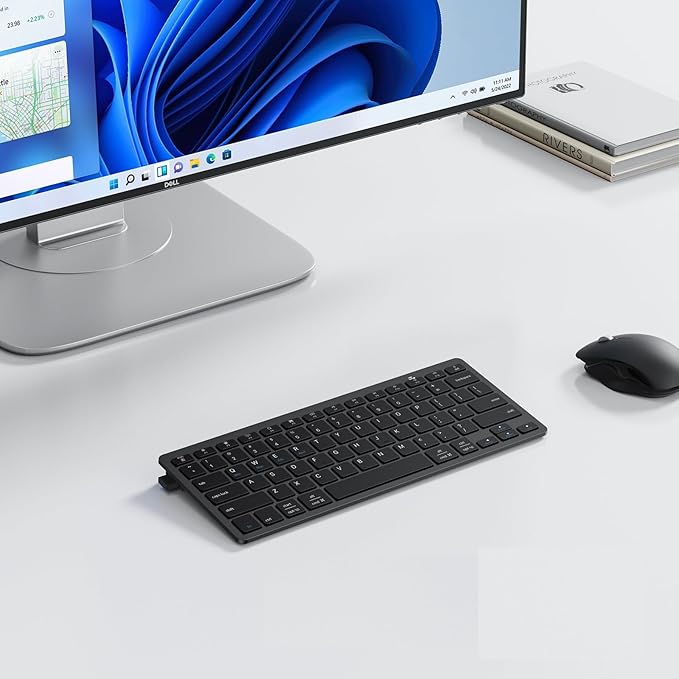 OMOTON 2.4G Wireless Keyboard, Ultra-Slim Compact Mini Keyboard with Type-C & USB-A Receiver, Compatible with Desktop Laptop Tablet PC Smart TV and Windows 11/10/8/7 - Black