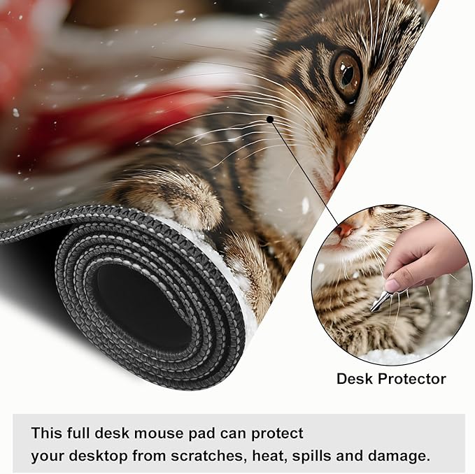 Mouse Pad, Large Anti-Slip with Stitched Edges Desk Mat Desktop Laptop Computer Desk Keyboard Mat,Table Protector Blotter Mat (cat, 35.4" x 15.7")