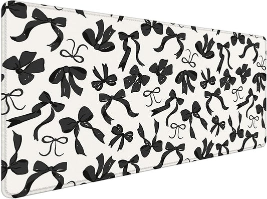 Coquette Black Bow Large Mouse Pad 31.5x15.7inch, Trendy Preppy Black White Bow Large Extended Computer Desk Mat Mousepad for Keyboard and Mouse, Girly Desk Accessories