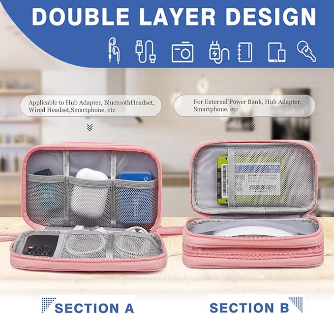 Electronics Accessories Organizer Pouch Bag, Electronic Organizer Travel Case Cable Organizer Electronics Accessories Bag for Cable, Cord, Charger, Power Bank, Earphone (Light Pink, Large)