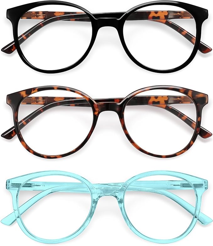 IBOANN Chic & Comfy Blue Light Glasses for Women - 3-Pack Round Frames, Screen-Ready Style with UV Protection Coating