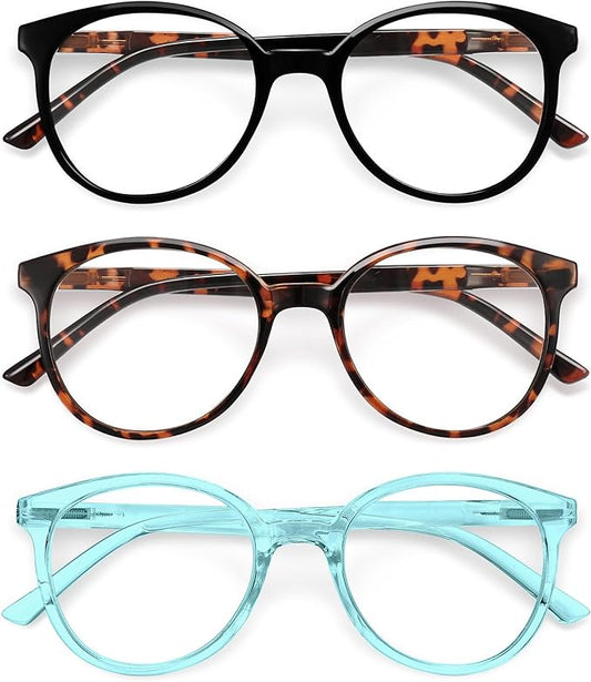 IBOANN Chic & Comfy Blue Light Glasses for Women - 3-Pack Round Frames, Screen-Ready Style with UV Protection Coating