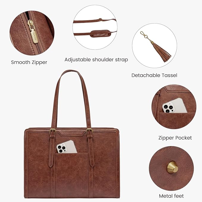 LOVEVOOK Laptop Bag for Women Vintage Leather Laptop Tote 17.3 inch Large Capacity Computer bag with Clutch Purse for Work