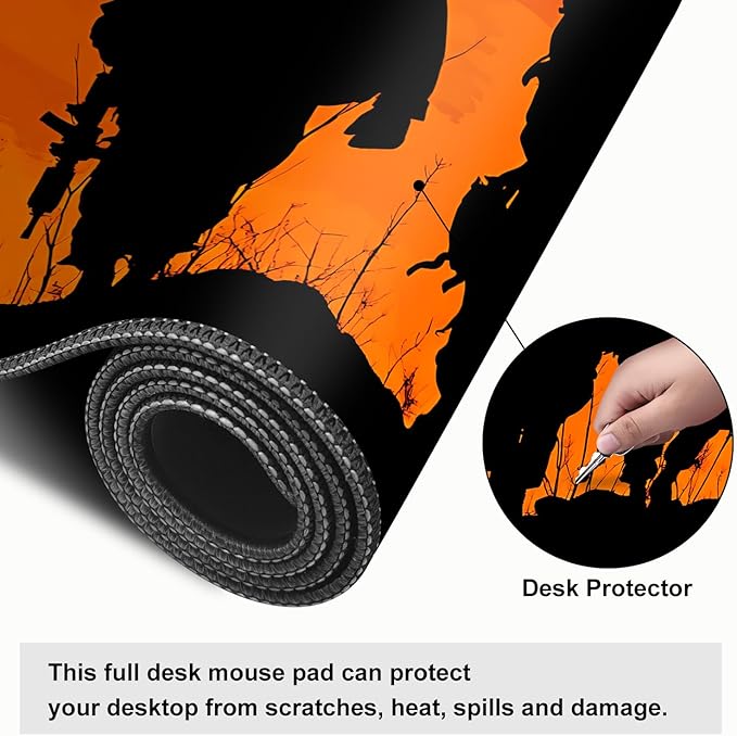 Mouse Pad, Large Anti-Slip with Stitched Edges Desk Mat Desktop Laptop Computer Desk Keyboard Mat,Table Protector Blotter Mat (Soldier, 35.4" x 15.7")