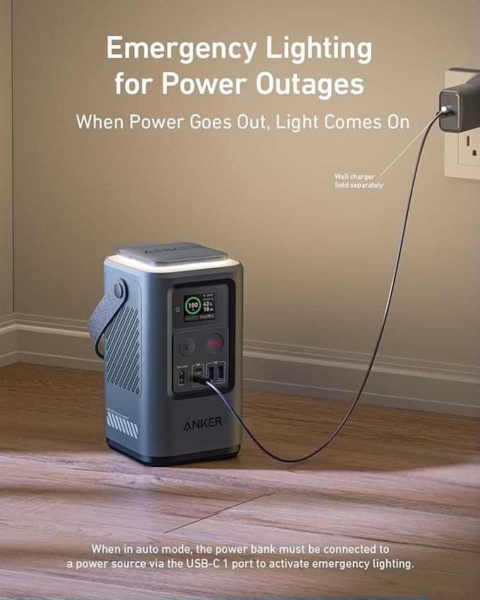 Anker Power Bank Power Station 60,000mAh,Portable Outdoor Generator 87W with Smart Digital Display, Retractable Auto Lighting and SOS Mode, Home Backup(PowerCore Reserve 192Wh) for Travel, Camping